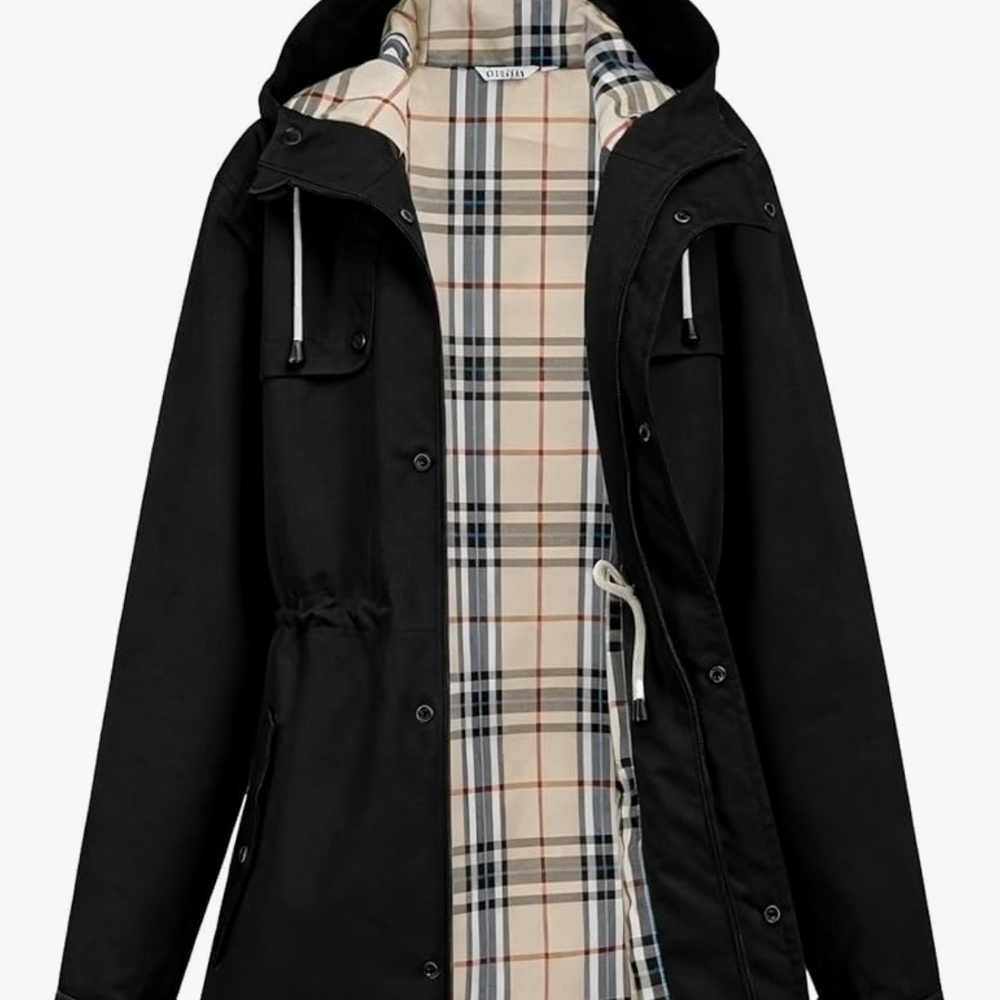 Black Waterproof Hooded Rain Jacket